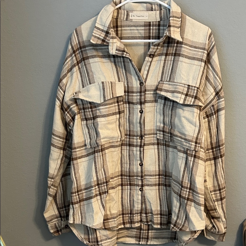 By Together Beige and Brown Plaid Shacket